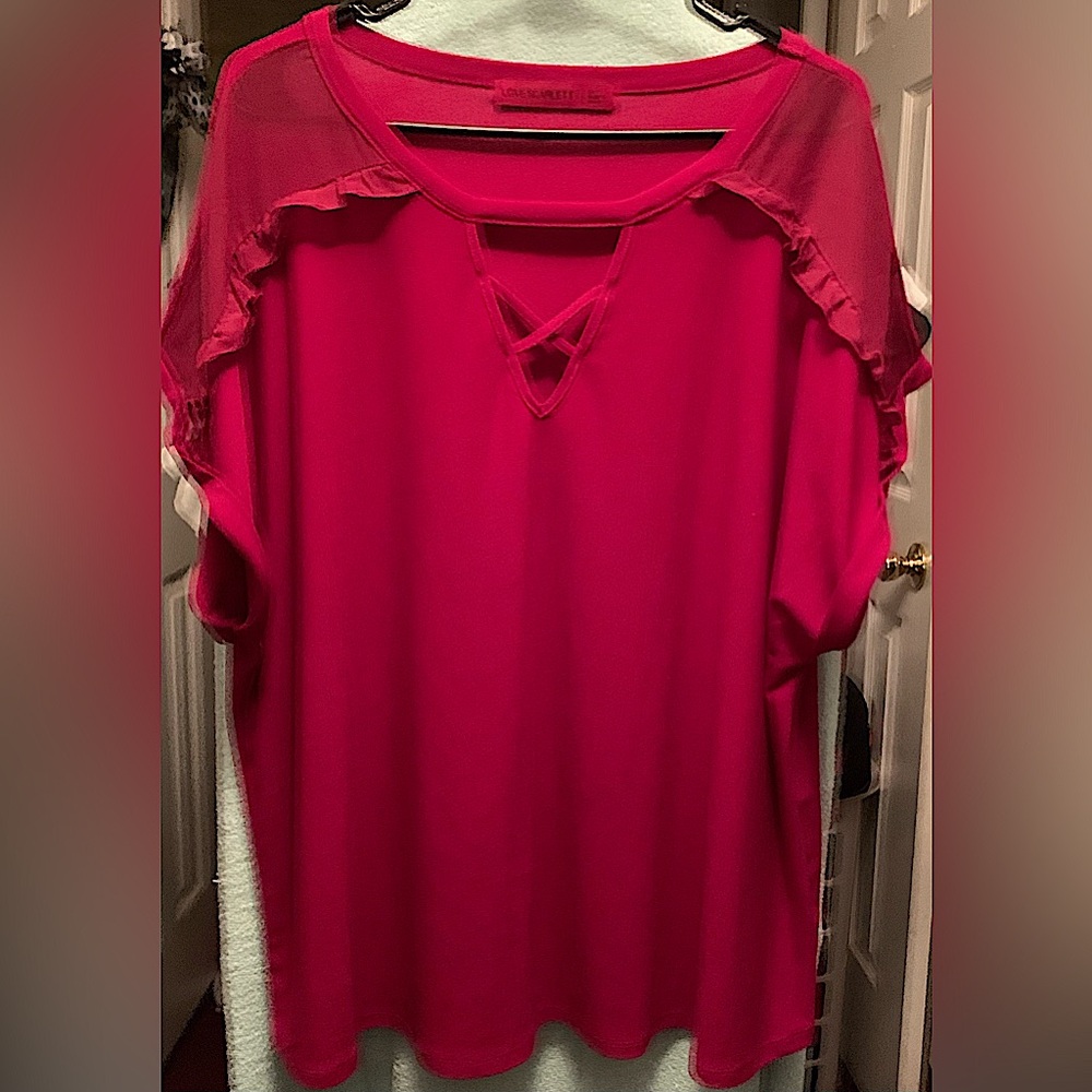 Love Scarlett Pink/Red Ruffled Short Sleeve Blouse